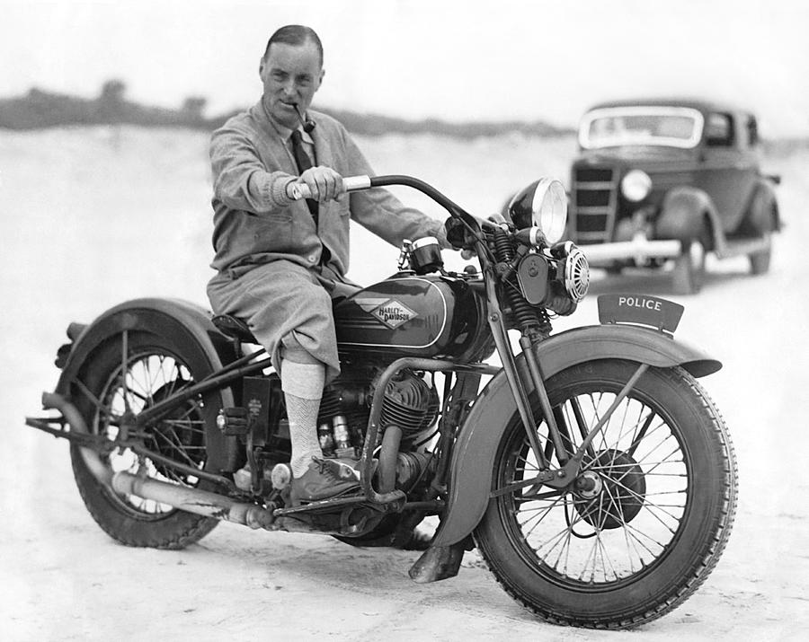 Daytona Beach Photograph - Malcolm Campbell On A Harley by Underwood Archives