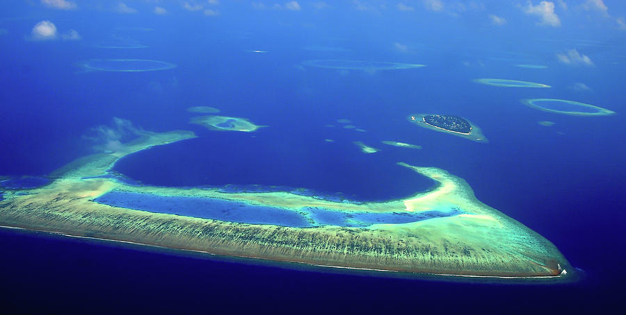 Maldivian Atoll. Aerial Journey Around Maldives Photograph by Jenny Rainbow