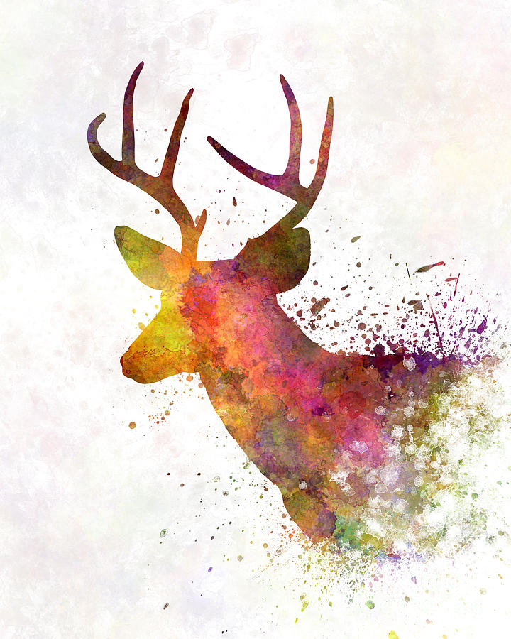 Deer Painting - Male Deer 02 in watercolor by Pablo Romero