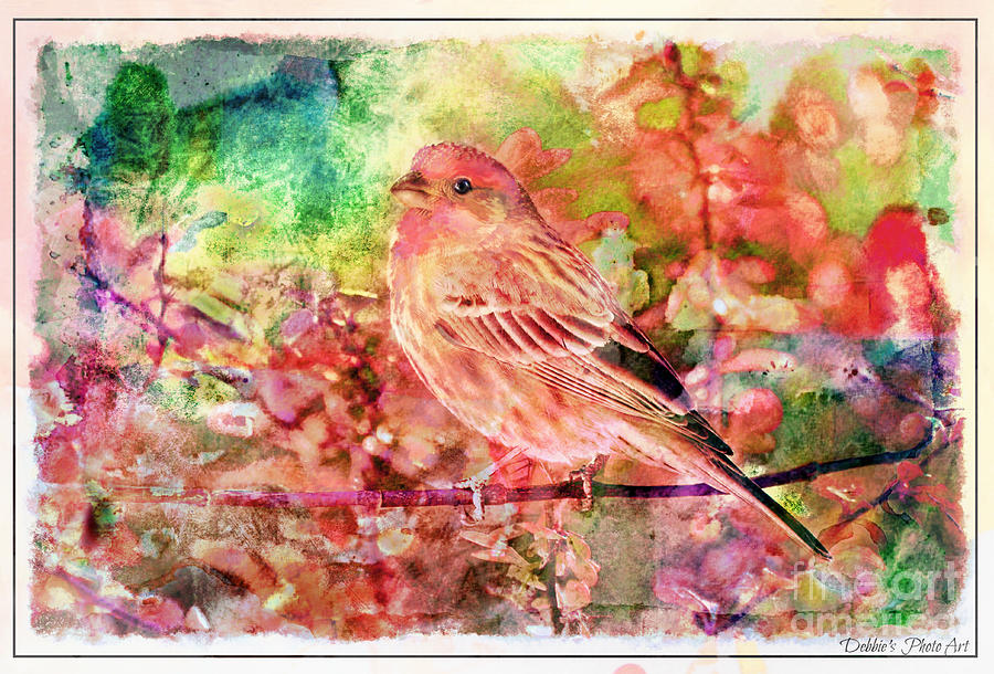 Male Housefinch with Colorful leaves - Digital Paint 3 Photograph by Debbie Portwood