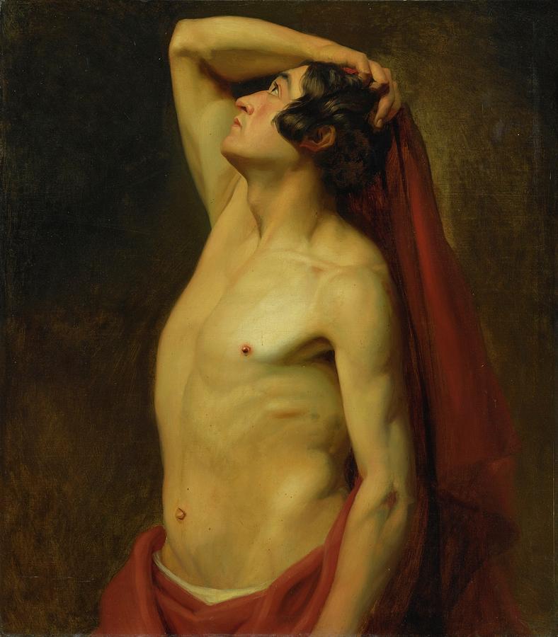 Male Nude In A Red Drape Painting by MotionAge Designs