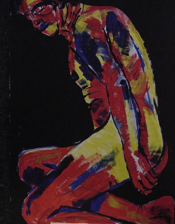 Male Nude In Primary Colours Painting by Joanne Claxton