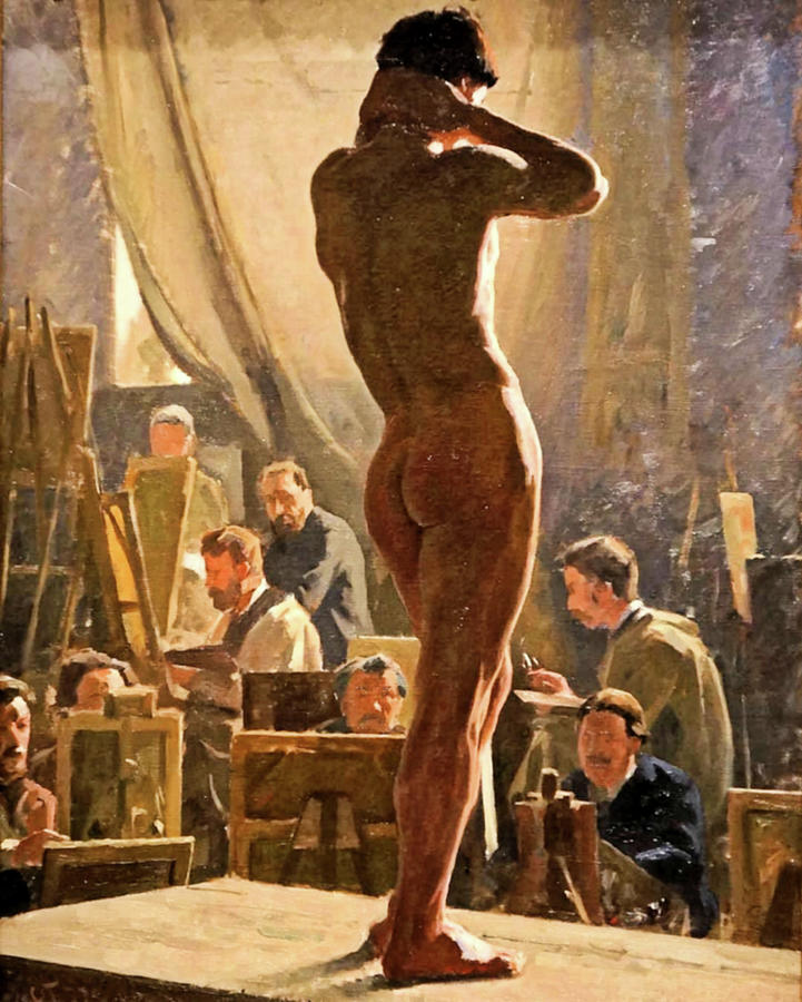 Male Nude in the Studio of Bonnat Painting by Lauritis Tuxin