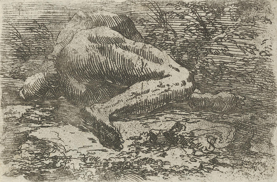 Male nude lying on his side with his right arm behind his back Relief by Salvator Rosa
