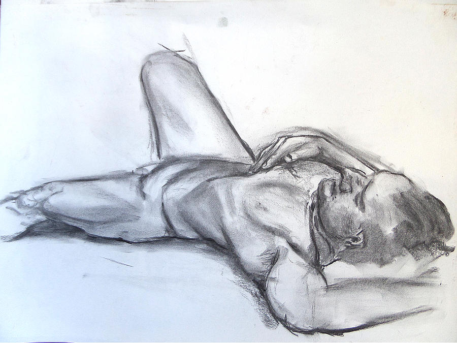 Nude Drawing - Male nude reclining by Myke Irving