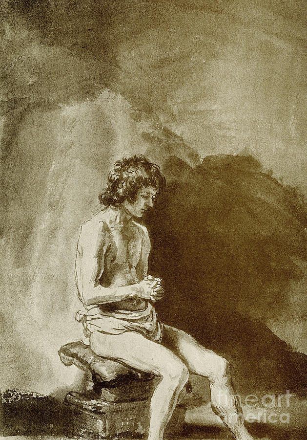 Rembrandt Drawing - Male nude by Rembrandt Harmensz van Rijn