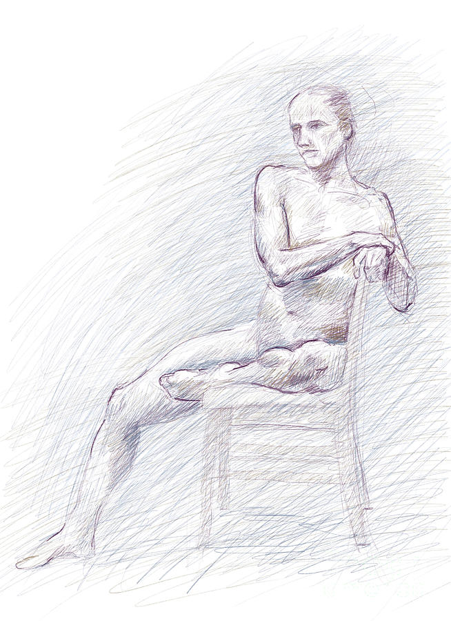 Male nude seated sideways on chair Drawing by Adam Long