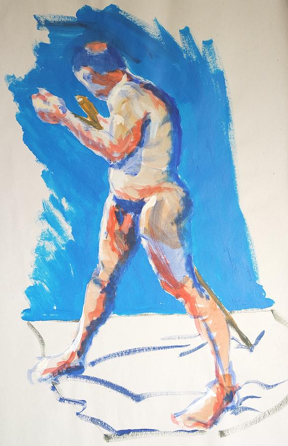 Male Nude Standing holding staff Painting by Mike Jory