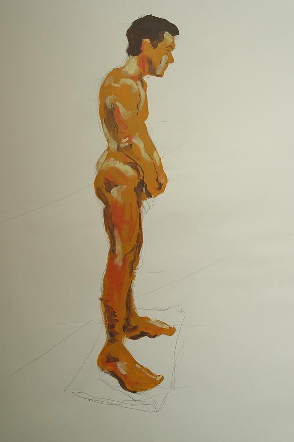Male Nude Standing With Arms Crossed At Wrists Painting by Mike Jory