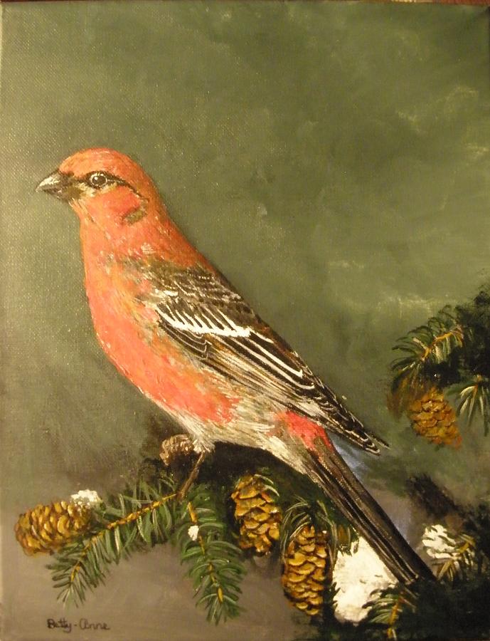 Male Pine Grosbeak Painting by Betty-Anne McDonald