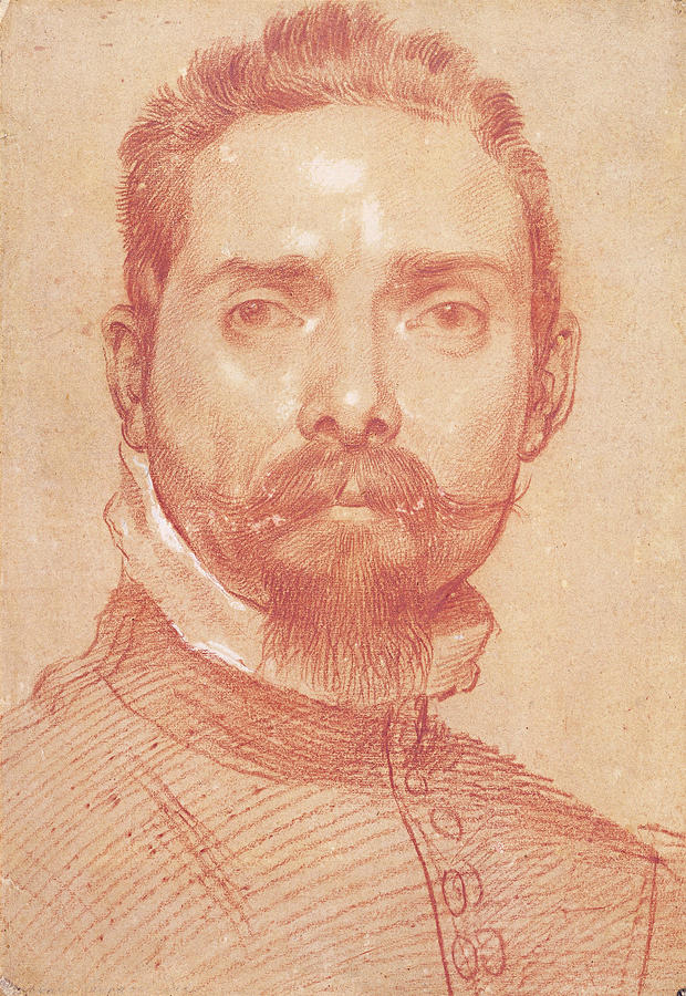 Male Portrait - The Lutenist Mascheroni Drawing by Annibale Carracci