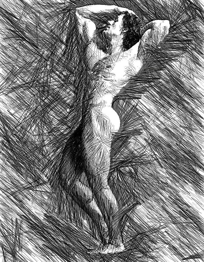 Male Pose Studio Drawing 1506 Digital Art by Rafael Salazar