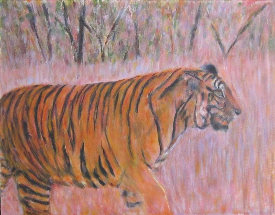 Adult Male Tiger of India Striding At Sunset  Painting by Glenda Crigger