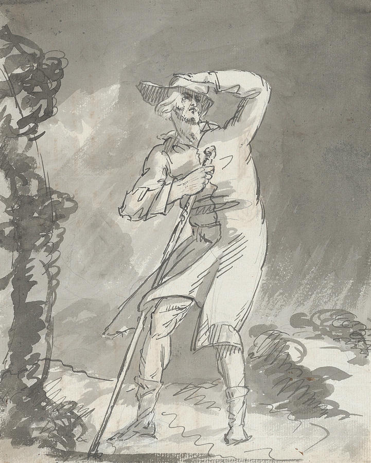 Male Traveler in a Storm Drawing by William Hamilton