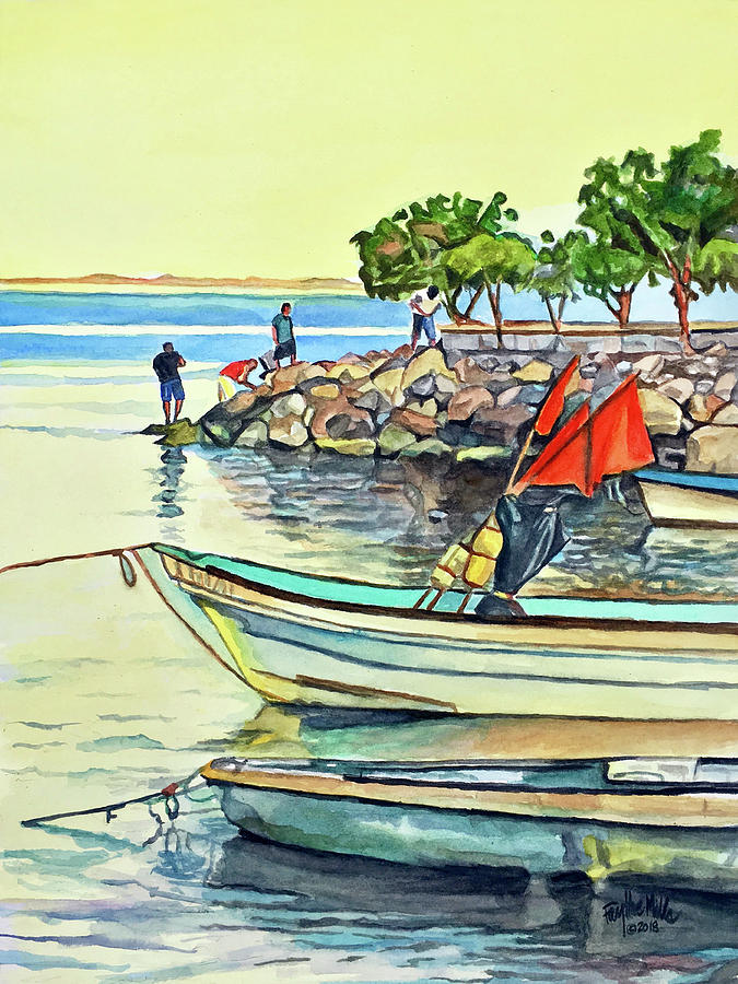 Boat Painting - Malecon Fishermen by Faythe Mills