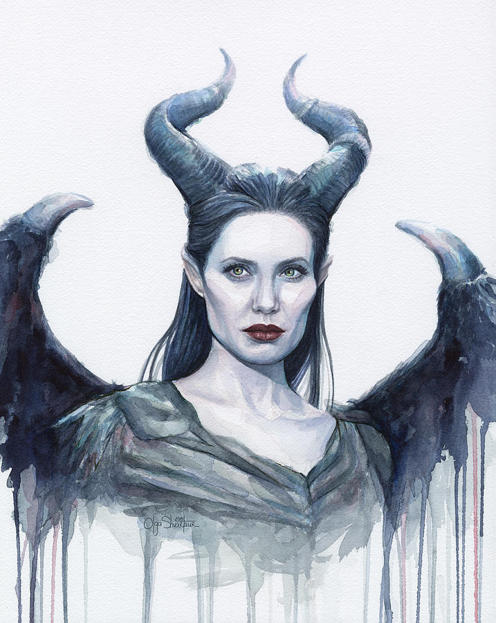 Angelina Jolie Painting - Maleficent Watercolor Portrait by Olga Shvartsur