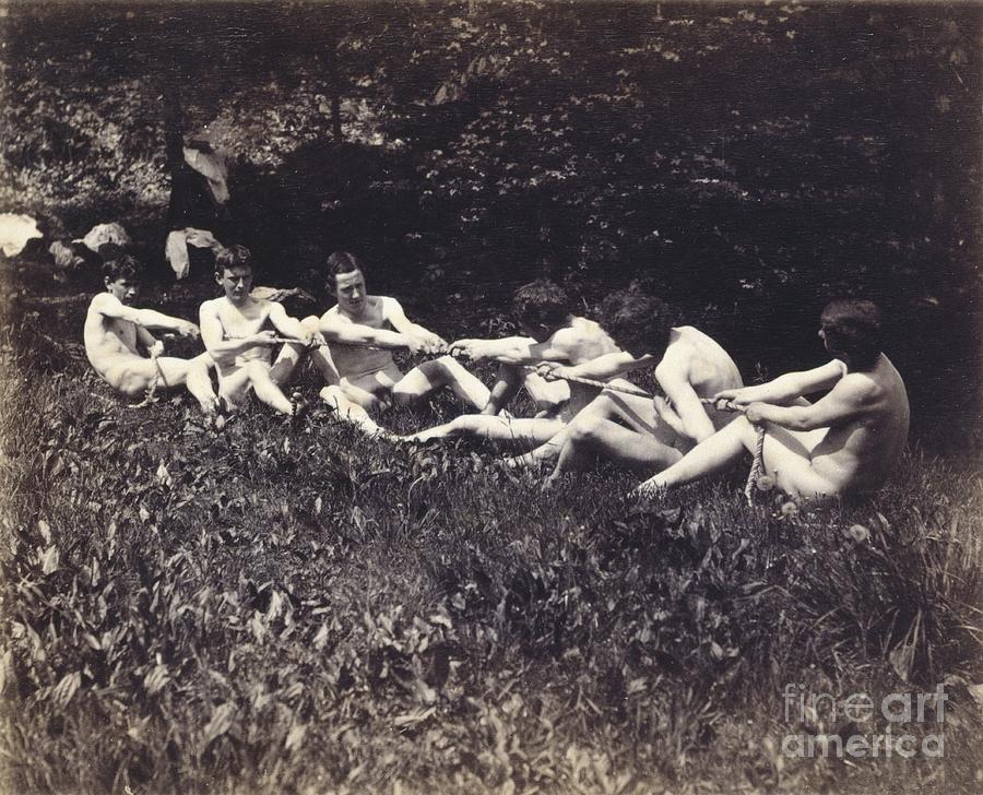 Males nudes in a seated tug-of-war Photograph by Thomas Cowperthwait Eakins