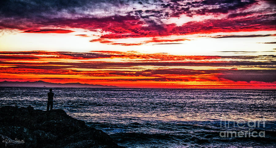 Malibu Beach Silhouetted Sunset Photograph