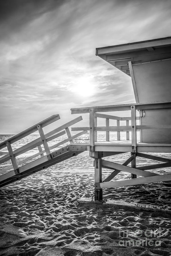 Malibu Lifeguard Tower #3 Black and White Photo Photograph by Paul Velgos
