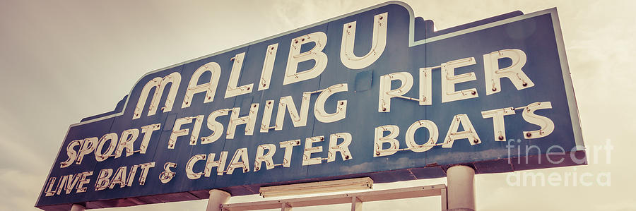 Malibu Pier Sign Retro Panorama Photo Photograph