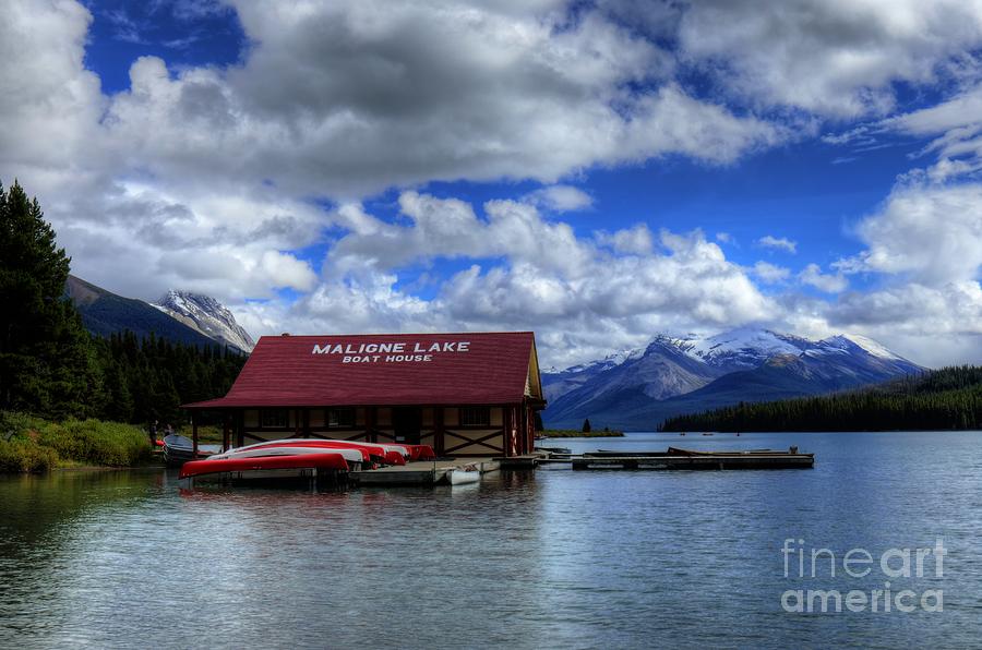 Maligne Lake and Boat House Jasper National Park Alberta Canada Photograph by Wayne Moran