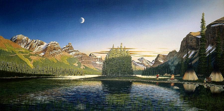 Maligne Lake and Spirit Island Painting by Conrad Mieschke