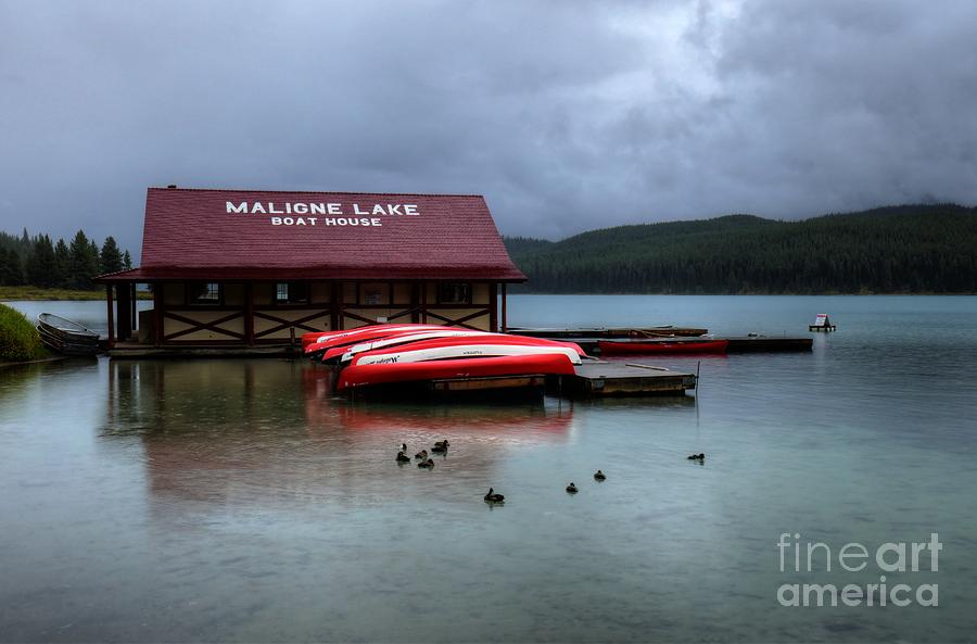 Maligne Lake Boat House Jasper National Park Photograph by Wayne Moran