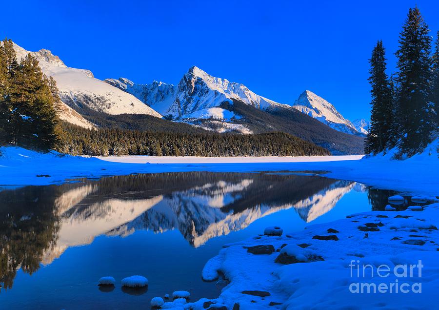 Maligne Lake Snow Cap Reflections Photograph by Adam Jewell