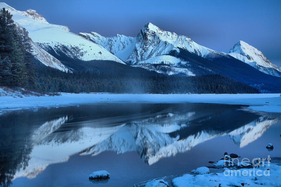 Maligne Lake Winter Evening Reflections Photograph by Adam Jewell