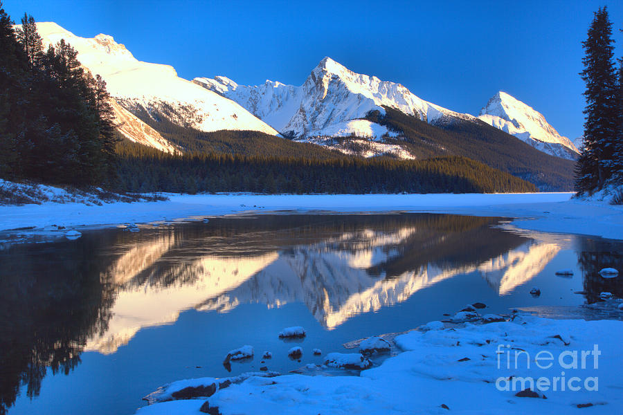 Maligne Lake Winter Reflections Photograph by Adam Jewell