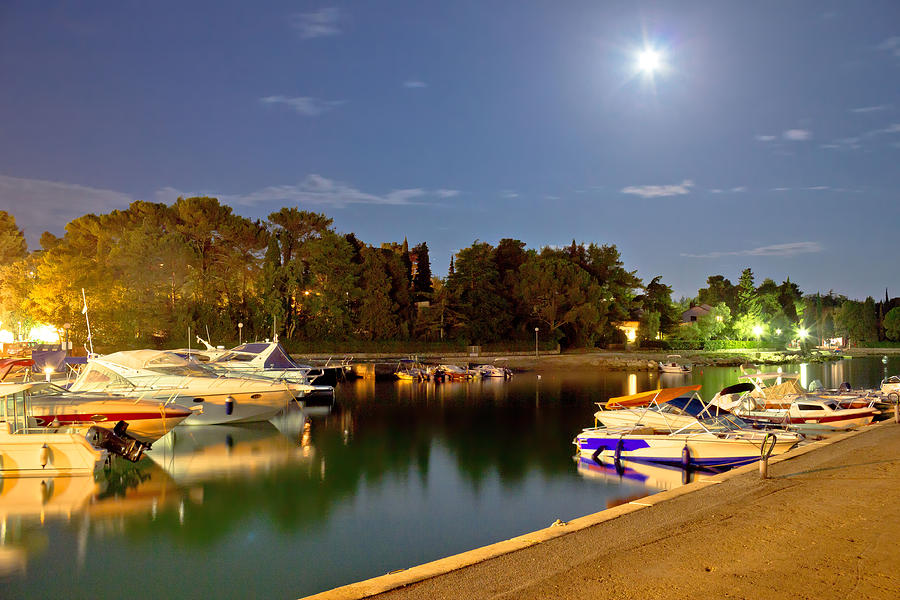 Malinska Harbor Evening Moonlight View Photograph