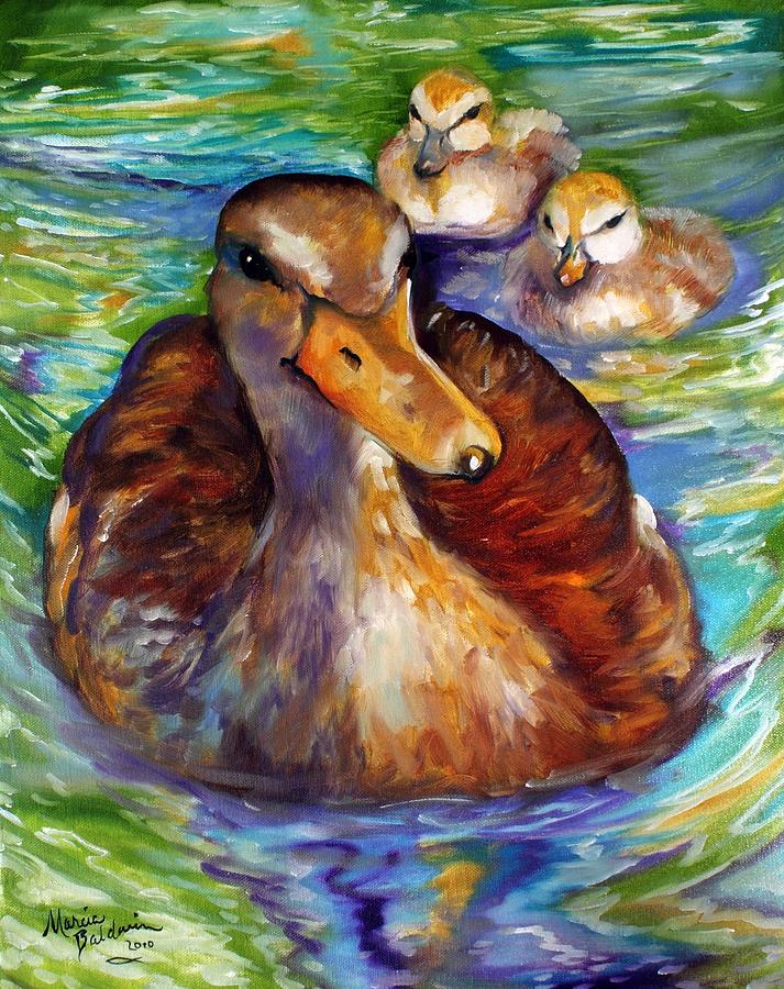 Duck Painting - MALLARD MOM and DUCKLINGS by Marcia Baldwin