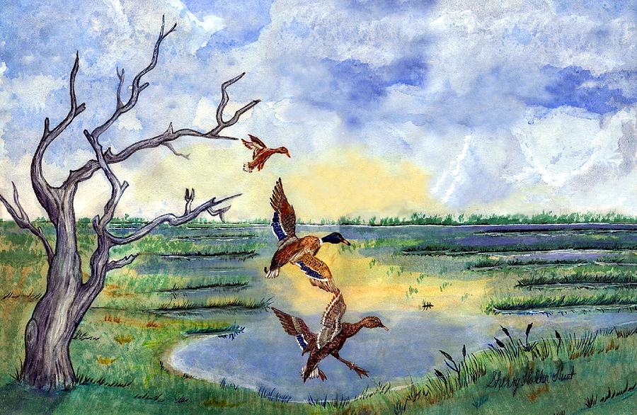 Mallards Landing I Painting by Sherry Holder Hunt