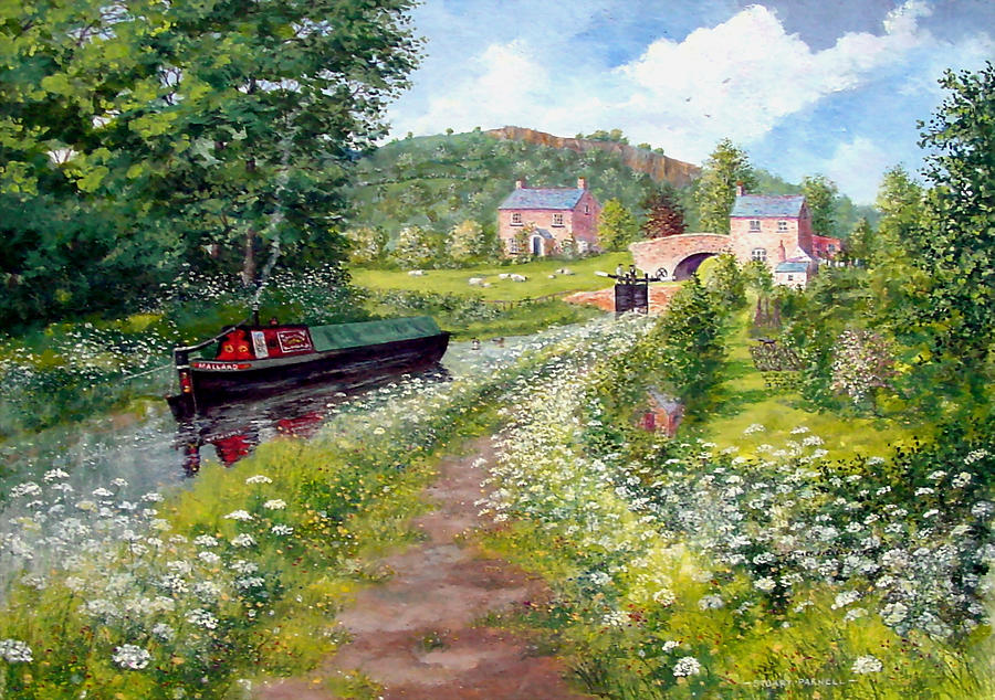 Cottage Painting - Mallards on the Montgomery canal by Stuart Parnell