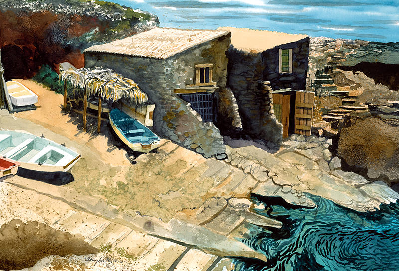 Mallorcan Coast Painting by Douglas Teller