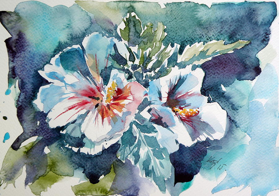 Flowers Still Life Painting - Mallow by Kovacs Anna Brigitta