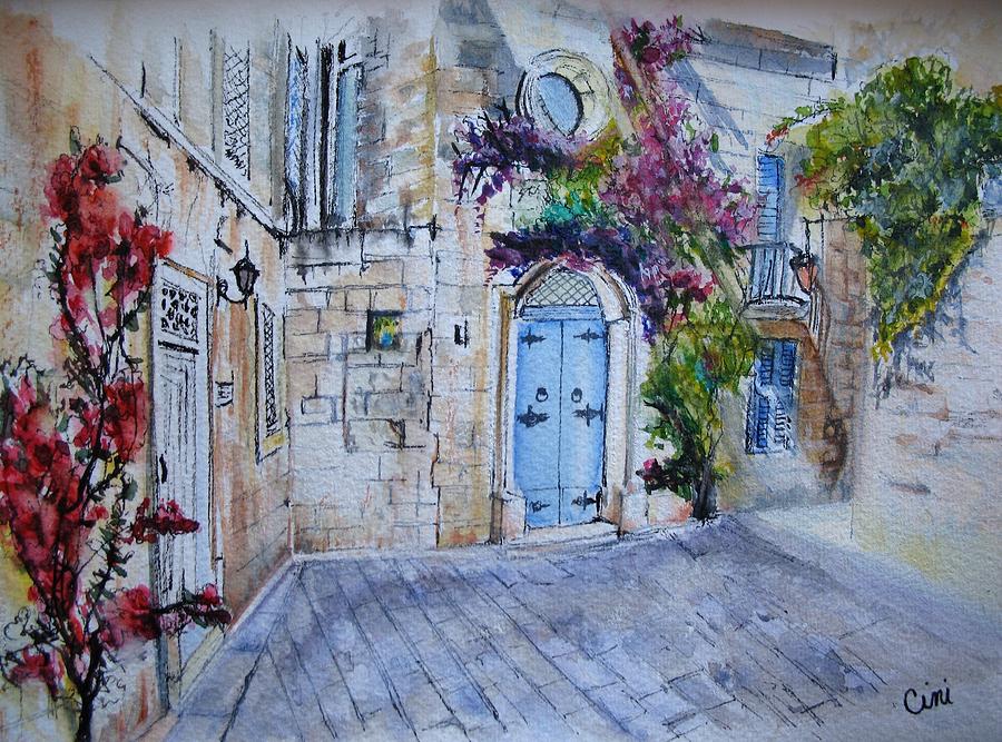 Red Painting - Malta Courtyard by Lisa Cini Red Painting - Malta Courtyard by Lisa Cini