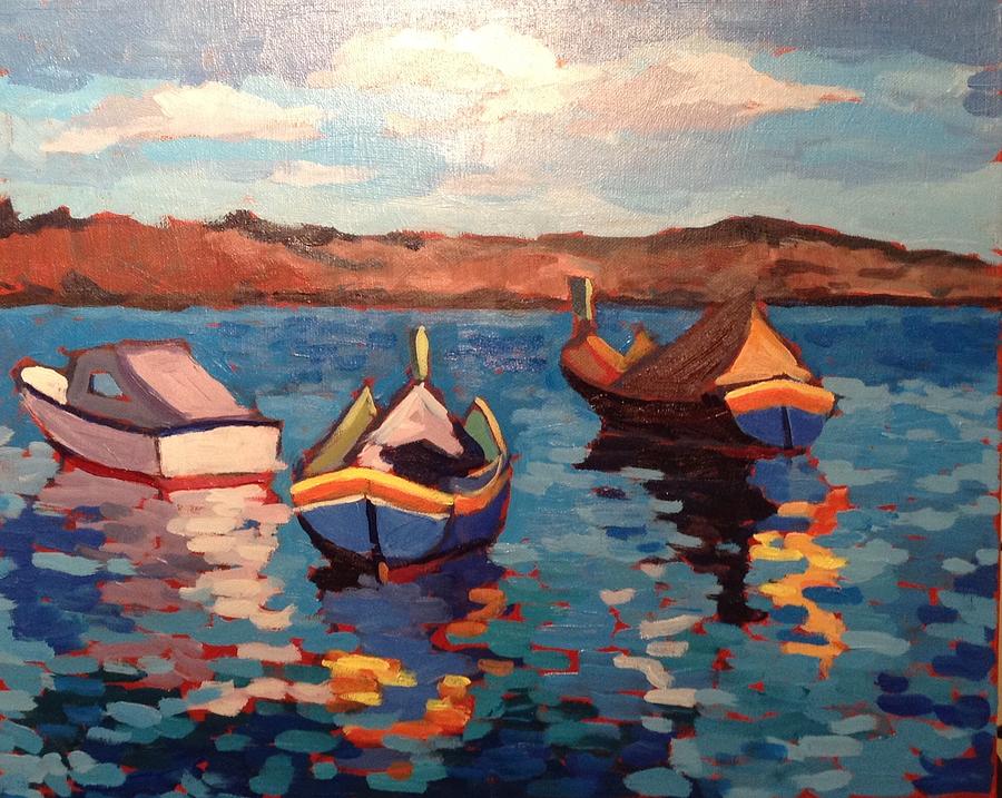 Maltese Boats 1 Painting by Edward Abela