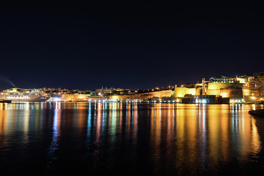 Maltese Glow - Valletta Malta Grand Harbour at Night Photograph by Georgia Mizuleva