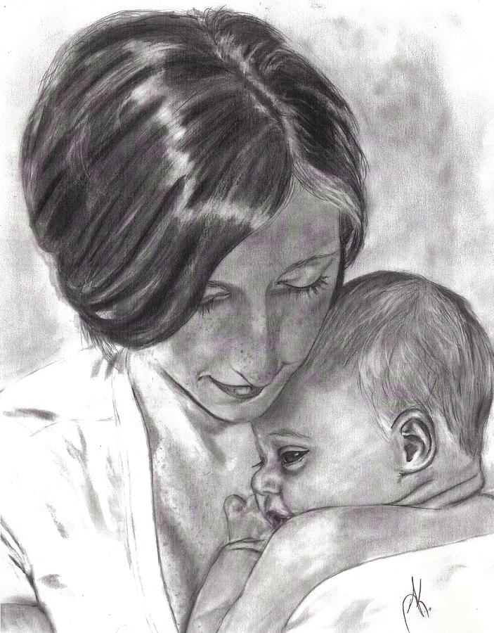 Mama And Baby Drawing by Annette Kinship - Fine Art America