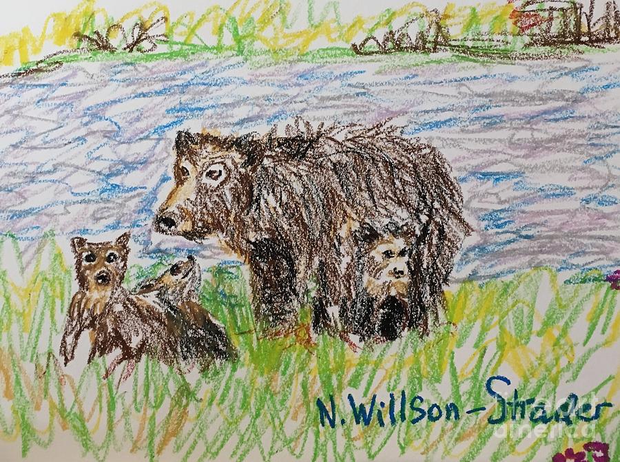 Mama Bear and Cubs Drawing by N WillsonStrader Pixels