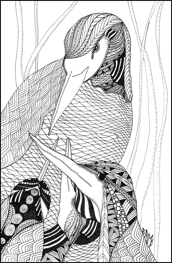 Duck Drawing - Mama Heron by Barbara McConoughey