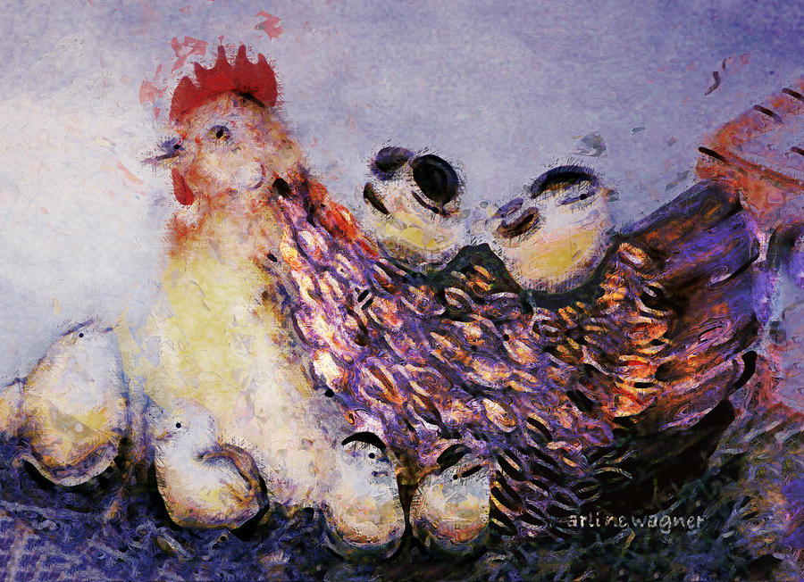 Chicken Digital Art - Mama Hen And Her Brood by Arline Wagner