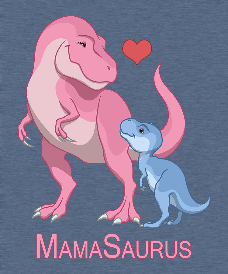 MamaSaurus Tyrannosaurus Rex and Baby Boy Dinosaurs Painting by Crista Forest