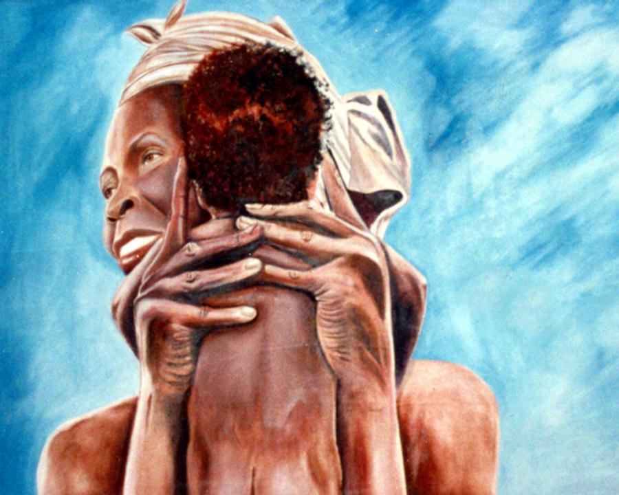 Black Painting - MaMas Hands by William Hutchison