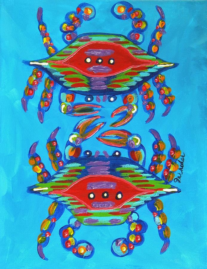 Newspaper Painting - Mambo Crabs by JoAnn Wheeler
