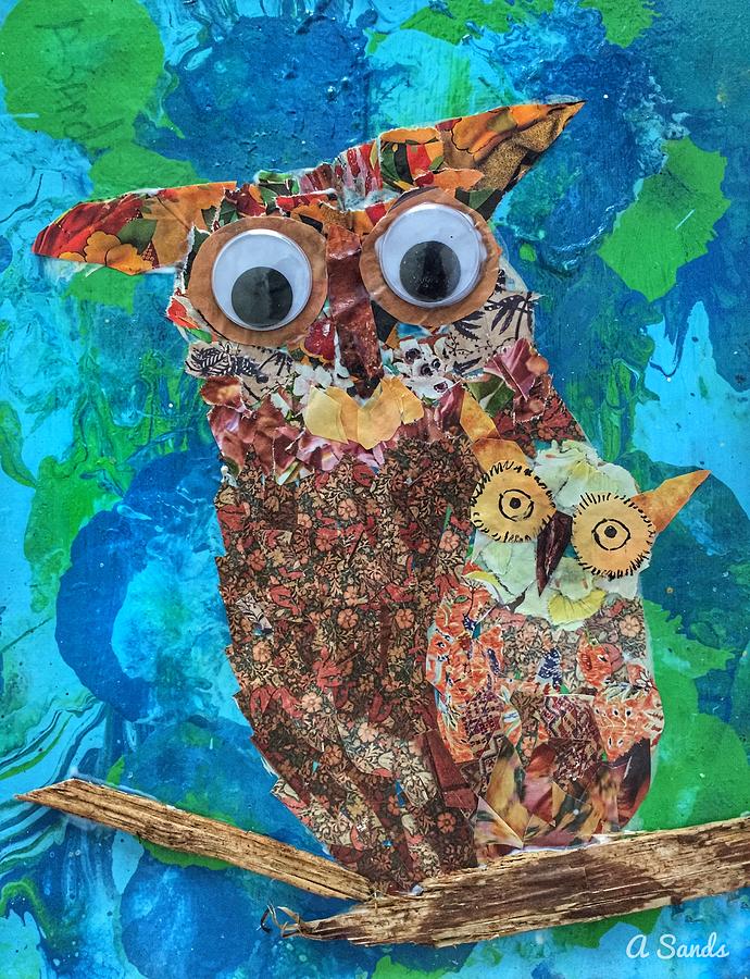 Mamma And Baby Owl Mixed Media by Anne Sands