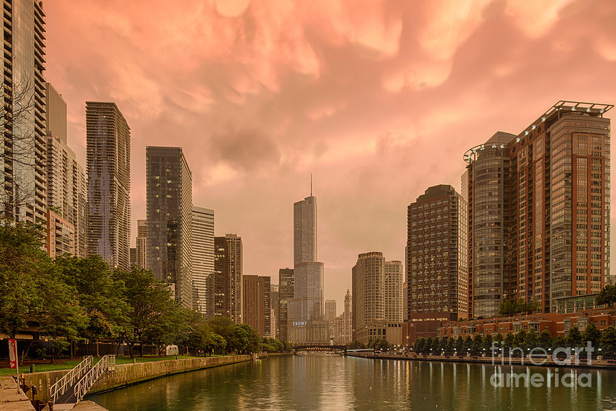 Mammatus Cloud Action Over Chicago River - Chicago Illinois Photograph by Silvio Ligutti