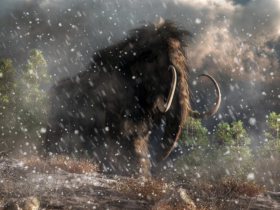 Prehistoric Digital Art - Mammoth in a Blizzard by Daniel Eskridge