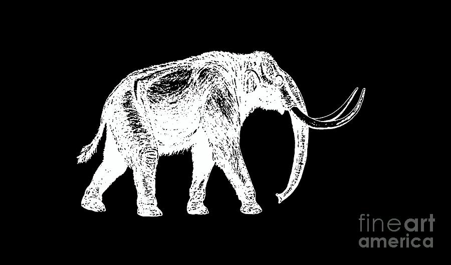 Dinosaur Digital Art - Mammoth White Ink Tee by Edward Fielding